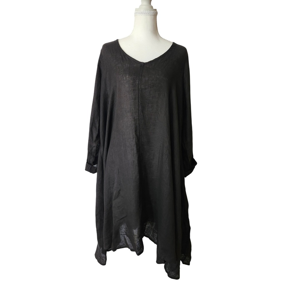 CP Shades XS Linen Dress Oversized Lagenlook Flowy Beach Cover Up Black